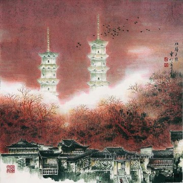 Parque Cao Renrong Suzhou y torres chinas Pinturas al óleo